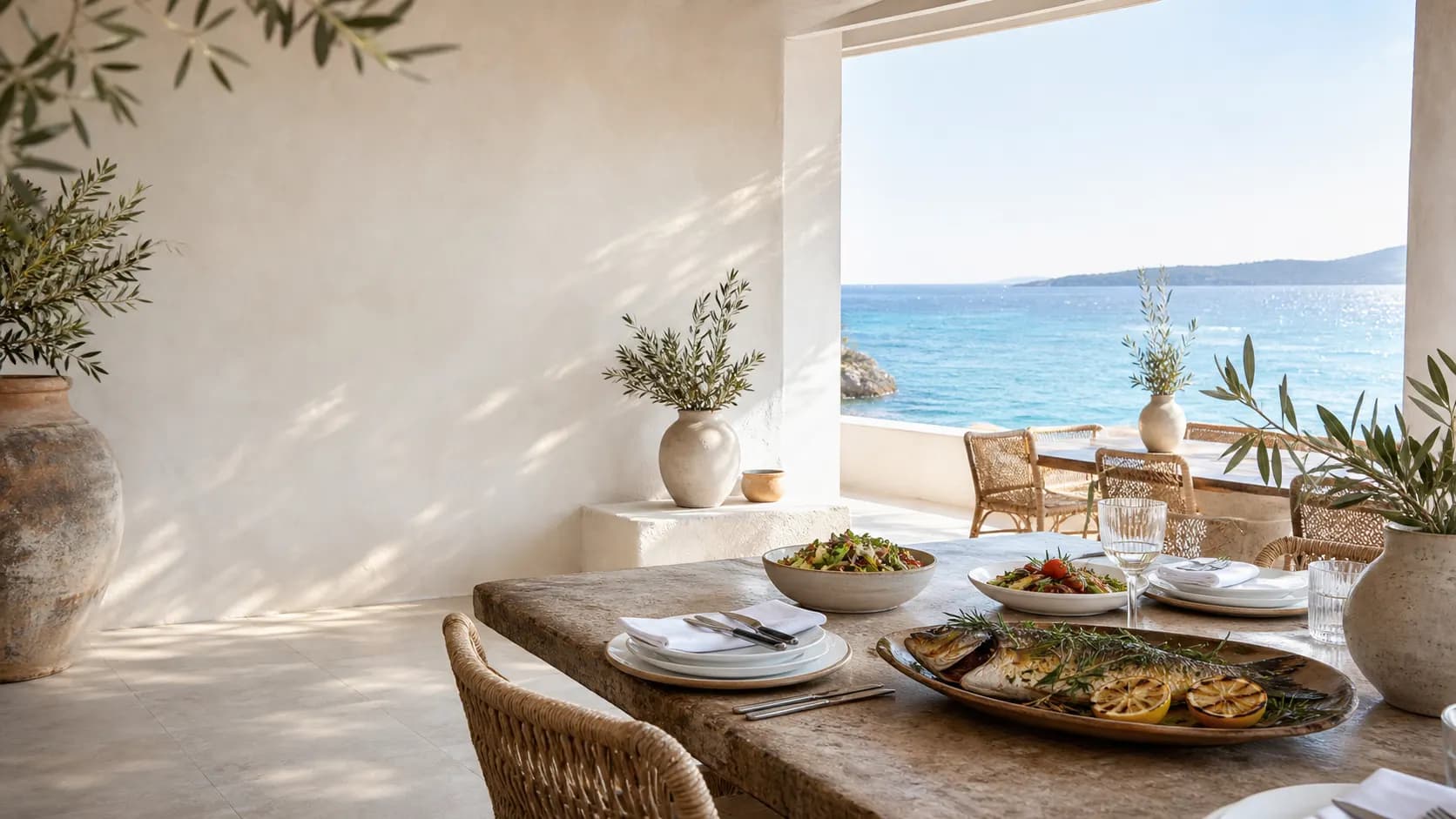 Sunlit coastal dining room in the Luma Mare concept