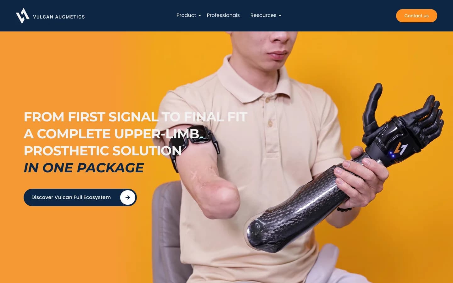 Website công khai của Vulcan Augmetics được dùng làm bối cảnh dự án
